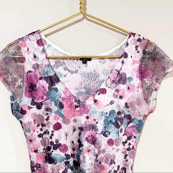 Komarov Dress Crinkle Midi Pleated Watercolor Cool Tone Dress - Picture 3 of 9